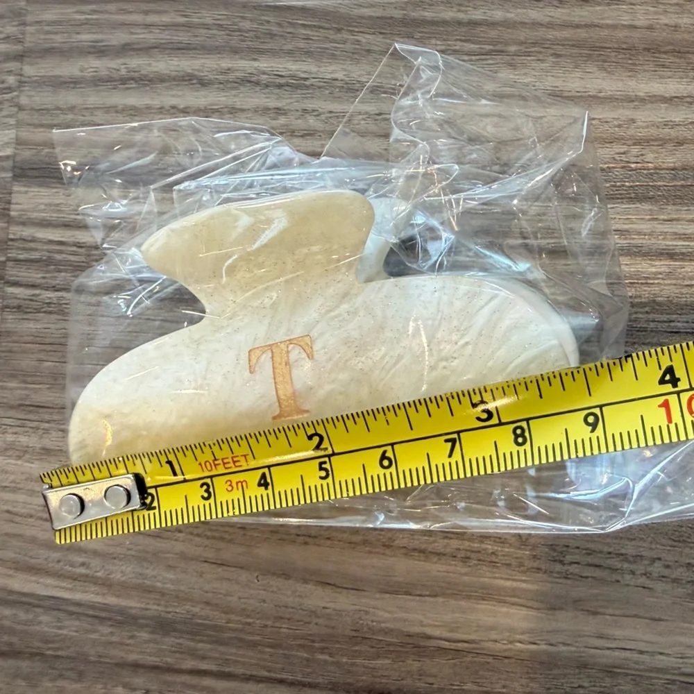 NWT Cream Hair Claw Clip with Gold Letter ‘T’